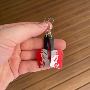Acrylic and Zinc Alloy Bloody Butcher Knife Earrings with Silver Accents